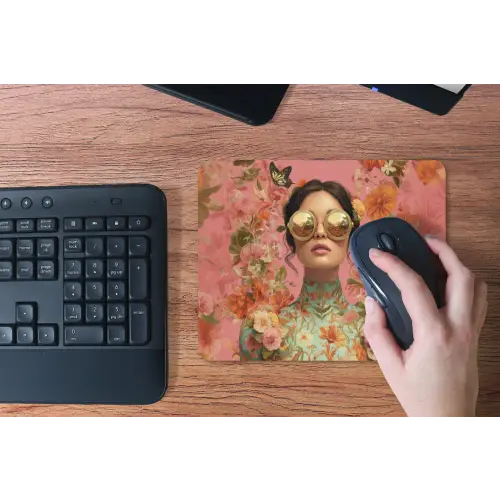 Vrouw - Bril - Roze - Bloemen muismat rubber klein -toetsenbord