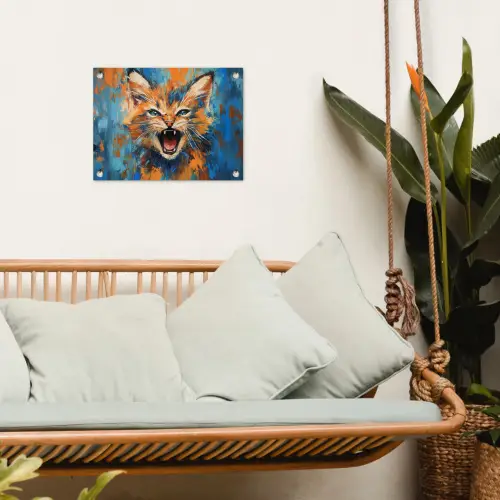 Kat - Kleurrijk - Oranje - Blauw tuinposter los doek klein -sfeer7