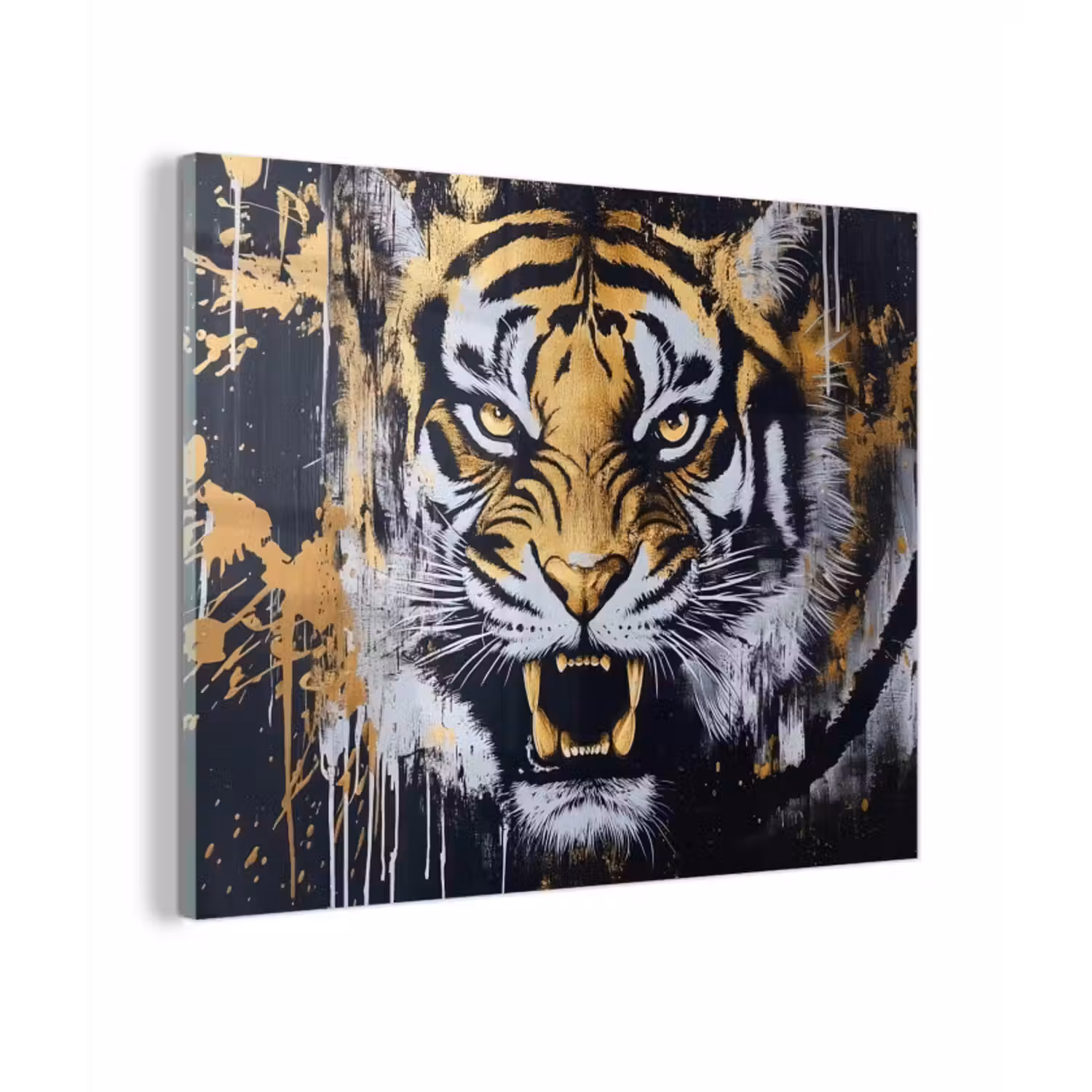 Glas schilderij - Tijger - Verfspatten - Goud