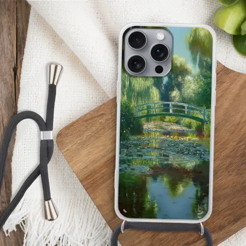 Brug - Hout - Vijver - Waterlelies Hoesje iPhone 16 Pro Max met koord klein -sfeer4