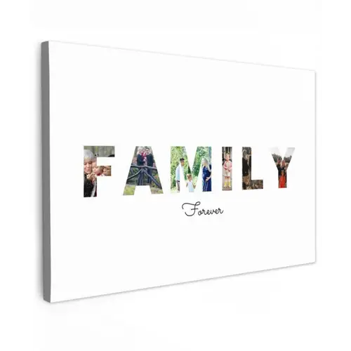 Family - Lettercollage Tuinposter op houten frame 2 cm dik klein -3d