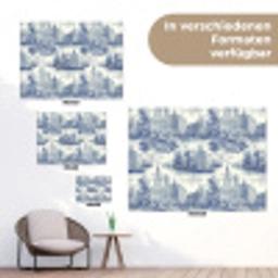 Huizen - Bomen - Water - Vogels - Blauw tuinposter los doek klein 239 -Xsfeer9_DE