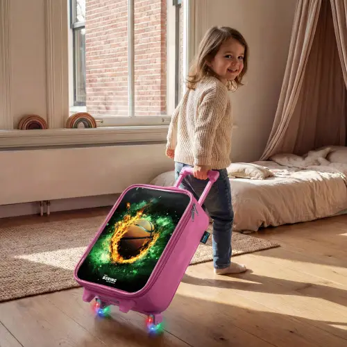 Basketbal in vlammen en explosieve energie Kinderkoffer - Roze klein -sfeer1