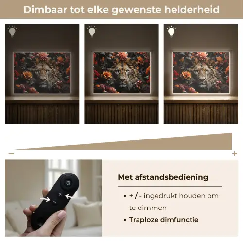 Leeuw - Dier - Natuur - Bloemen - Botanisch Light Box met batterij (Wandlamp) middel -USP_dimbaarNL
