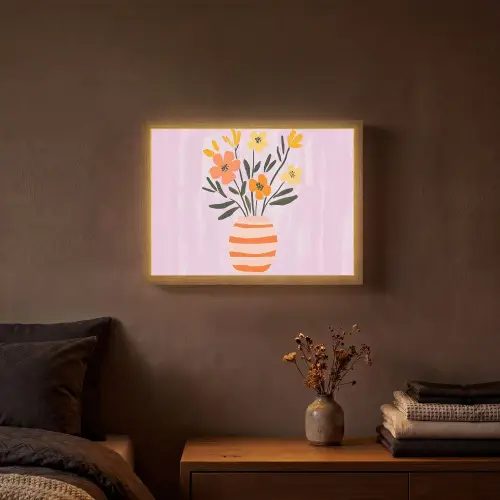 Vaas - Gestreept - Bloemen - Oranje Light Box met batterij (Wandlamp) middel -sfeer4