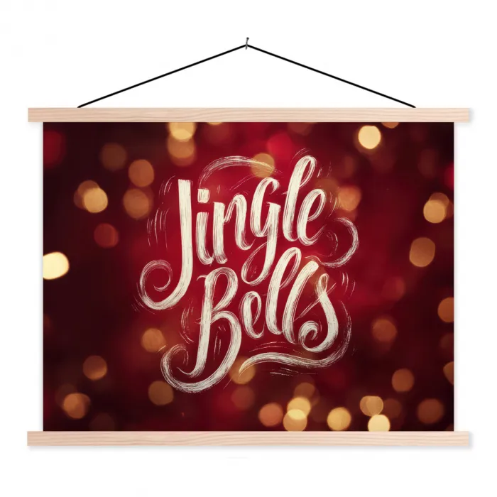 Jingle - Bells - Kerst - Rood textielposter latten blank klein -3d