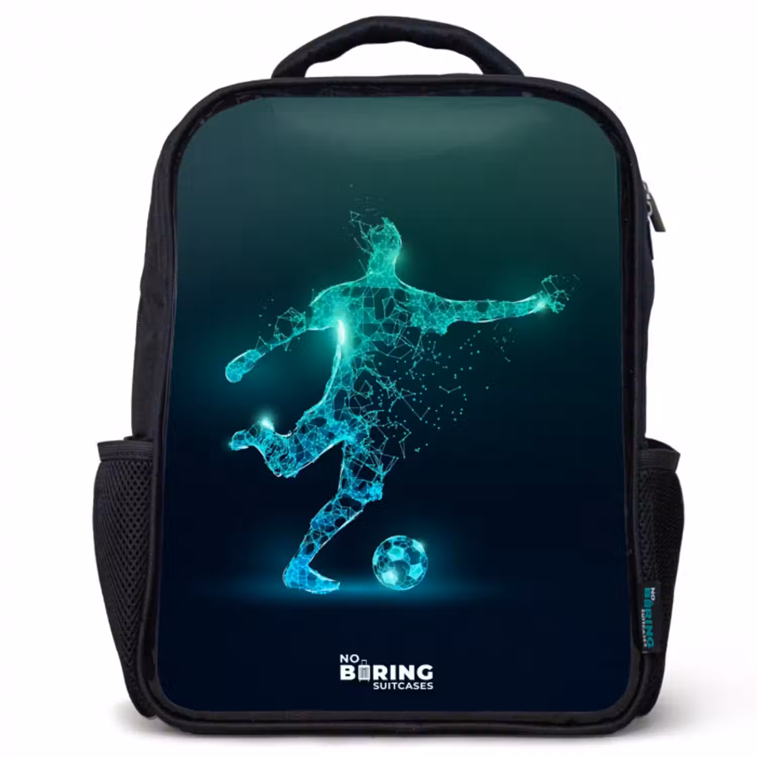Kinderrucksack - Schwarz - Fußballer kickt mit Gewalt in digitaler Form