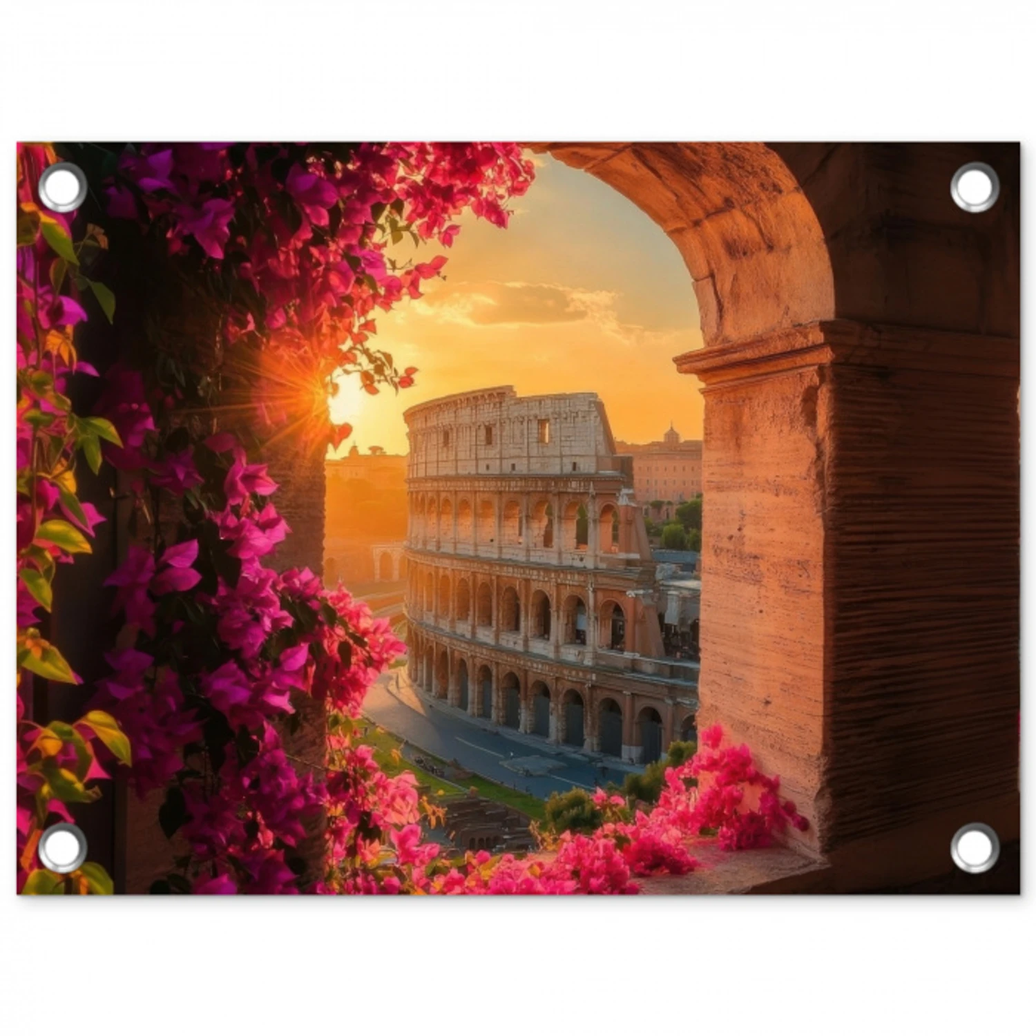 Colosseum - Rome - Roze Bloemen tuinposter los doek klein -3d