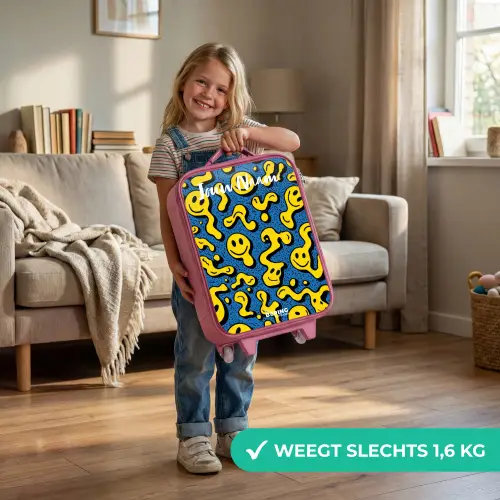 Smiley - Geel - Blauw Kinderkoffer - Roze klein -sfeer2_NL