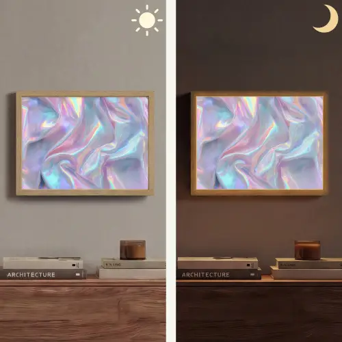 Golvend - Pasteltinten - Glanzend - Stof Light Box met batterij (Wandlamp) middel -sfeer3