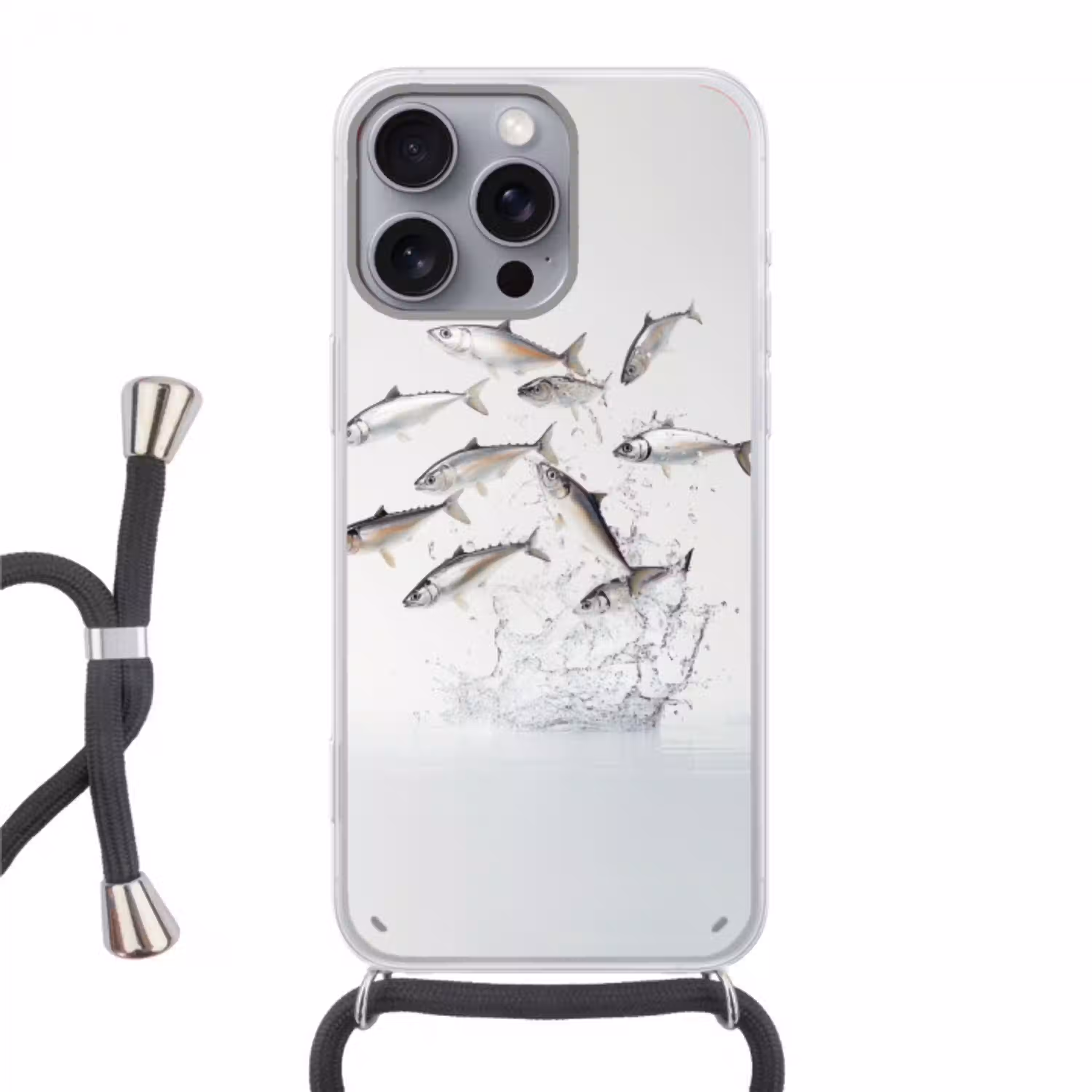 Vissen - Water - Wit Hoesje iPhone 16 Pro Max met koord klein -3d