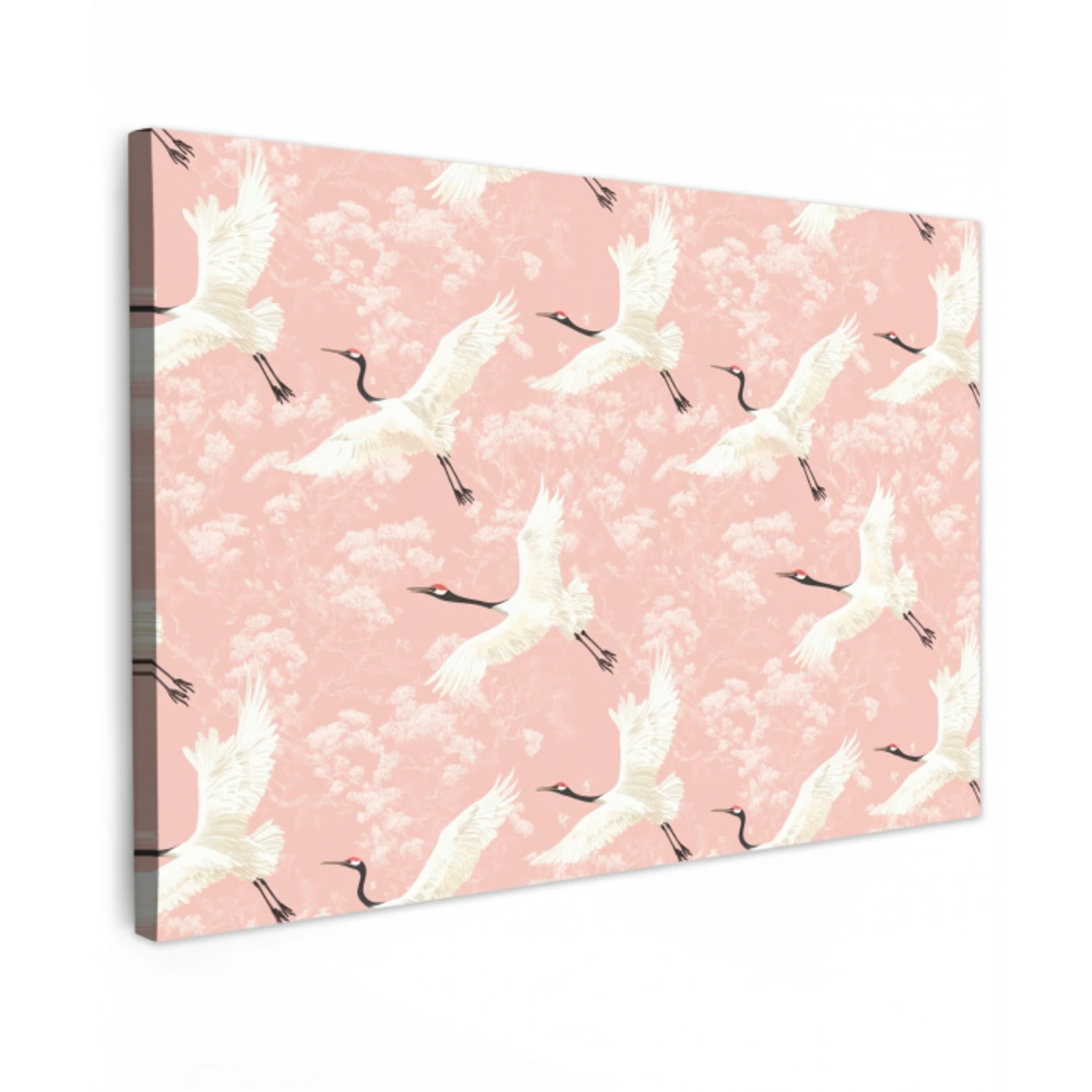Kraanvogels - Bloesem - Roze Tuinposter op houten frame 2 cm dik klein 845 -3d
