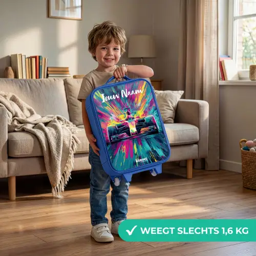 Raceauto - Abstract - Strepen - Blauw Kinderkoffer - Blauw klein -sfeer2_NL