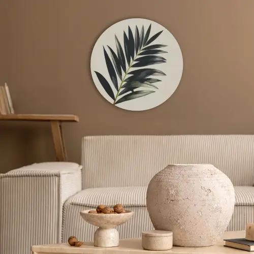 Palmblad - Subtiel - Groen - beige Akoestische PET Vilt - Rond klein -sfeer1