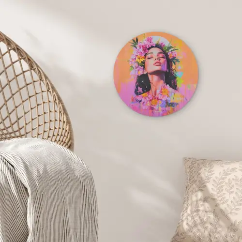 Portret - Bloemenkroon - Vrouw Akoestische PET Vilt - Rond klein -sfeer4