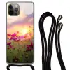 Bloemen - Roze - Zonsondergang Hoesje iPhone 12 Pro met koord klein -3d