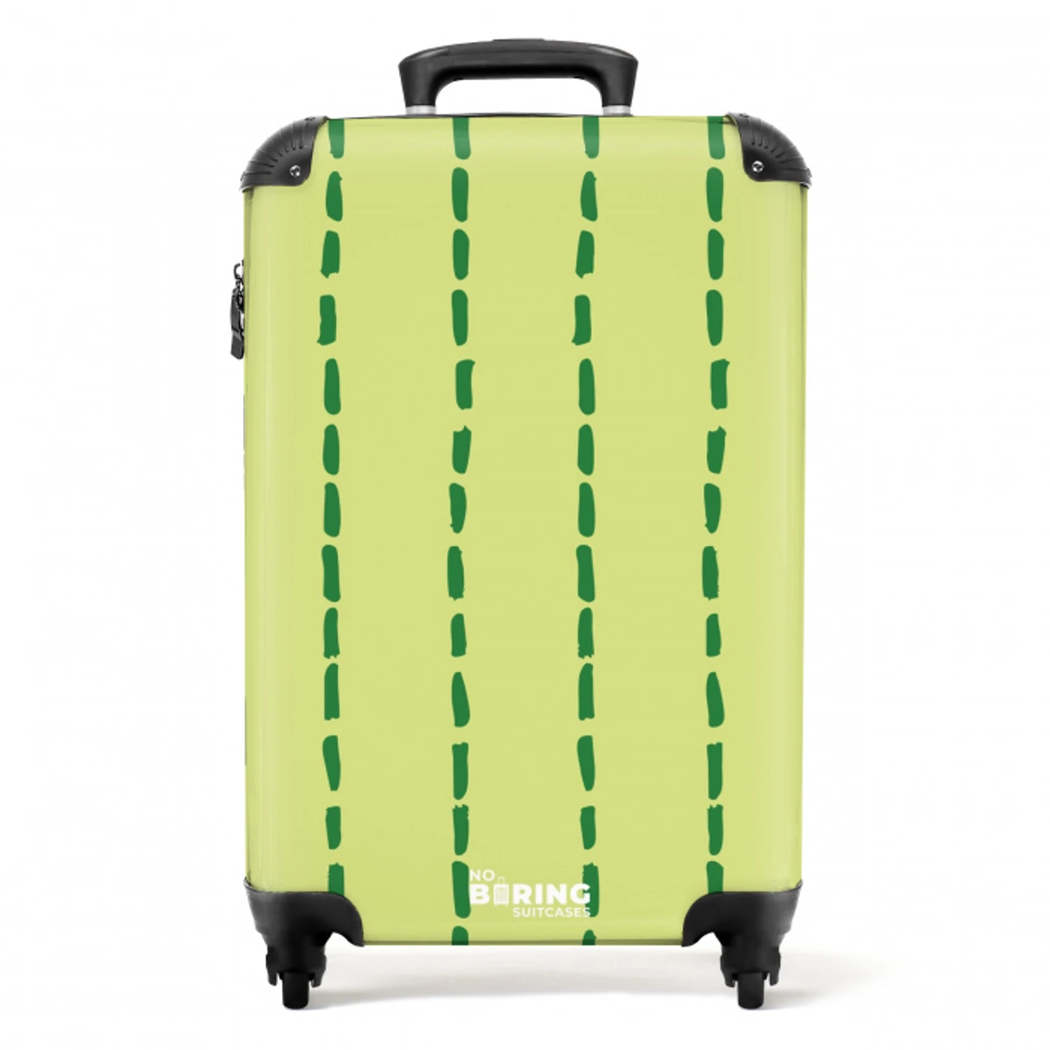 Limegroene achtergrond met donkergroene streepjes NBS - Handbagage koffer - Kinderen Unisex middel -productfoto_recht