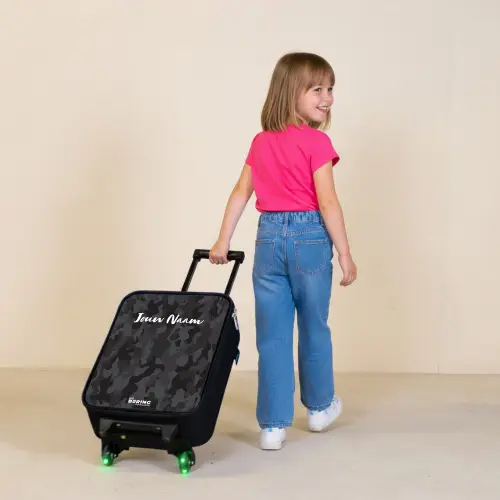 Groene camouflage print Kinderkoffer - Zwart klein -sfeer1