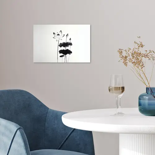 Bladeren - Zwart - Lotusbloem - Minimalitisch poster papier klein -sfeer3