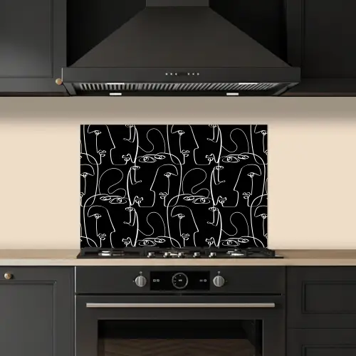 Gezichten - Gestileerd - Vloeiend keuken achterwand spatscherm klein 900 -sfeer1