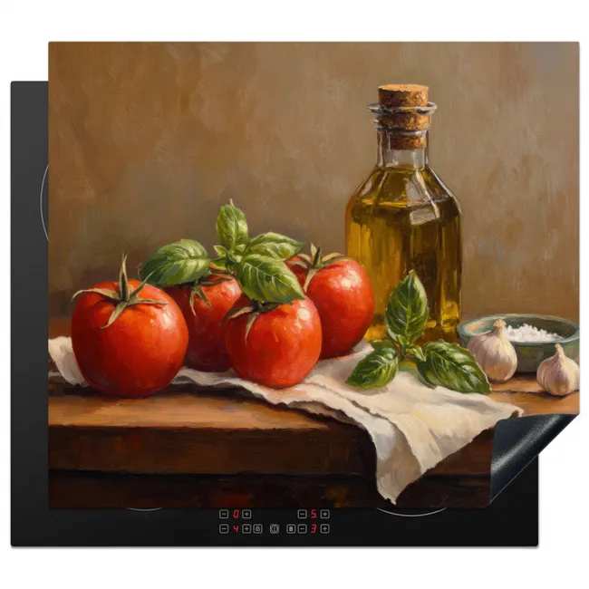 Tomaten - Olijfolie - Stilleven Inductie beschermer vinyl 3mm middel -3d