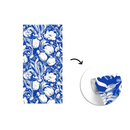 Bloemen - Delfts Blauw - Patroon - Tulp fotobehang vinyl groot -3d