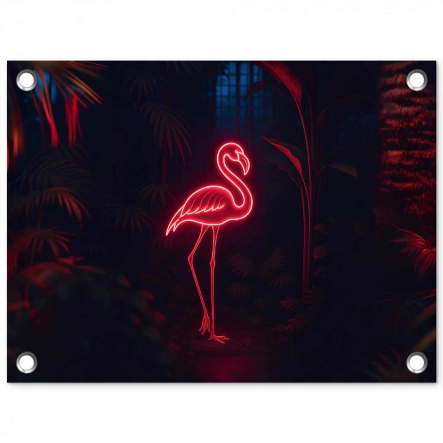 Flamingo - Roze - Neon - Licht tuinposter los doek klein -3d