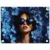 Vrouw - Blauw - Bloemen - Vlinders - Natuur tuinposter los doek klein -3d
