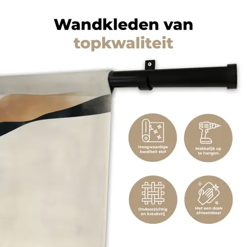 Vrouw - Golven - Zwart Wandkleed katoen klein -sfeer2