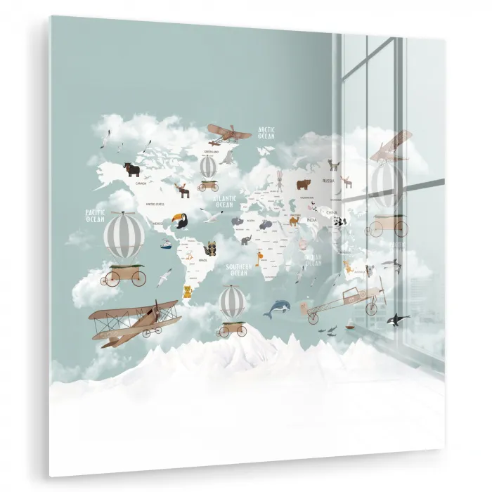 Wereldkaart - Kind - Vliegtuig plexiglas 5mm klein -zzzproduct_nieuw