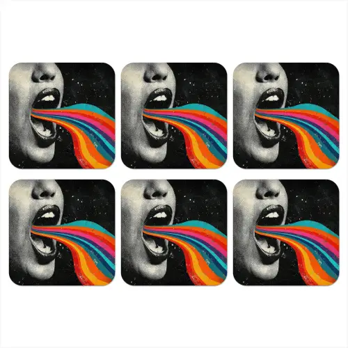 Mond - Golven - Regenboog onderzetter kurk middel -3d