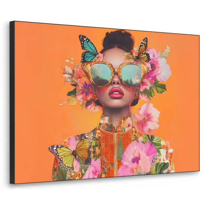 Vlinders - Vrouw - Zonnebril - Kleurrijk Textielframe zwart klein -3d