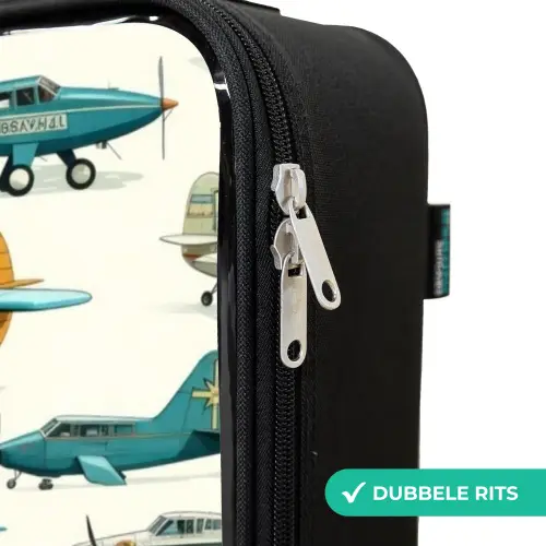 Vintage propellervliegtuigen patroon Kinderkoffer - Zwart klein -rits_NL