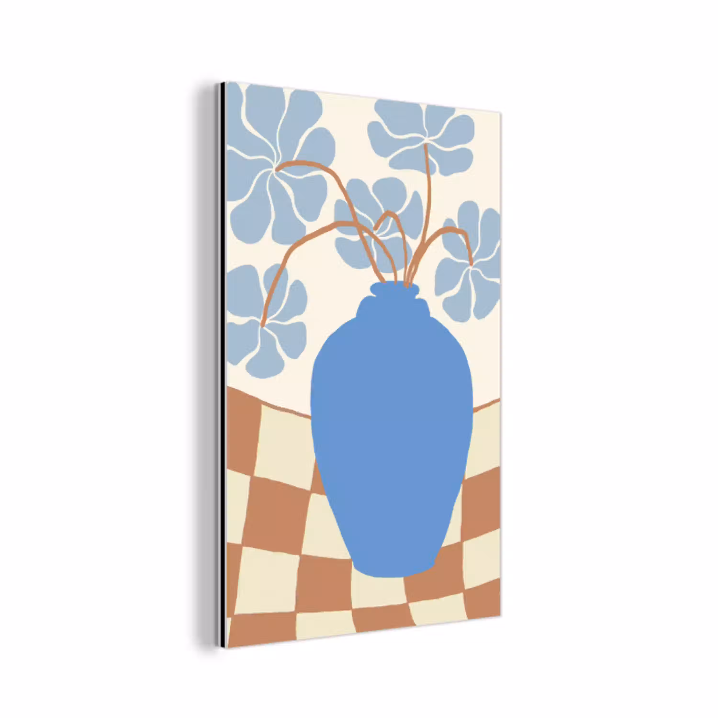 Bloemen - Pot - Blauw - Abstracte kunst aluminium wit klein -3d