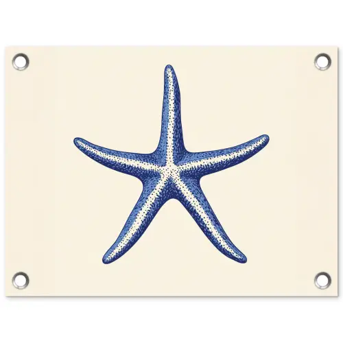 Blauwe zeester - Minimalistisch - Beige tuinposter los doek klein -3d