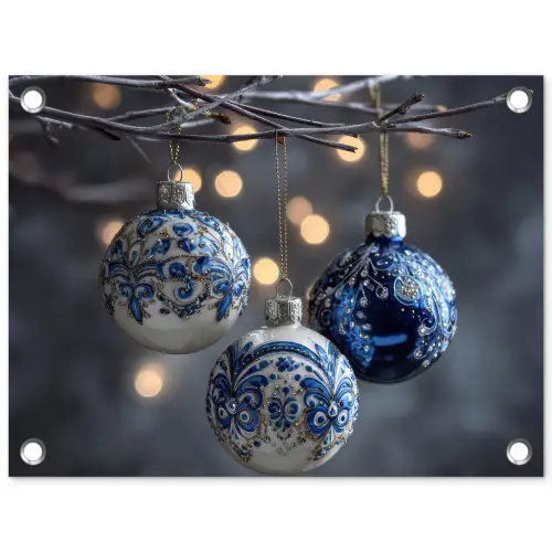 Kerstbal - Versierd - Blauw tuinposter los doek klein -3d