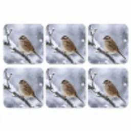 Vogel - Tak - Sneeuw - Winter onderzetter kurk middel -3d