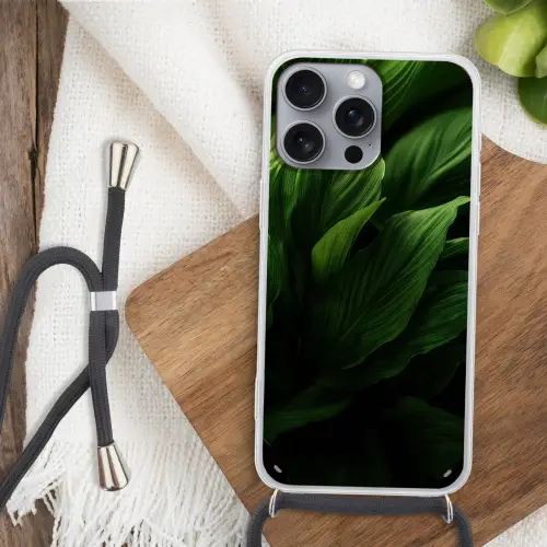 Bladeren - Schaduw - Groen - Textuur Hoesje iPhone 16 Pro Max met koord klein -sfeer4