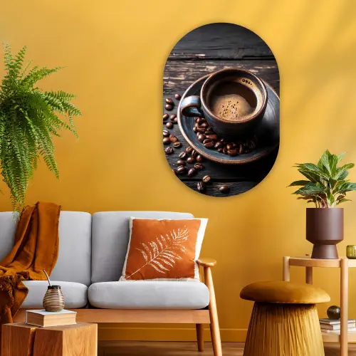 Kop - Koffie - Hout - Bonen Wandcirkel Ovaal Glas middel -sfeer4