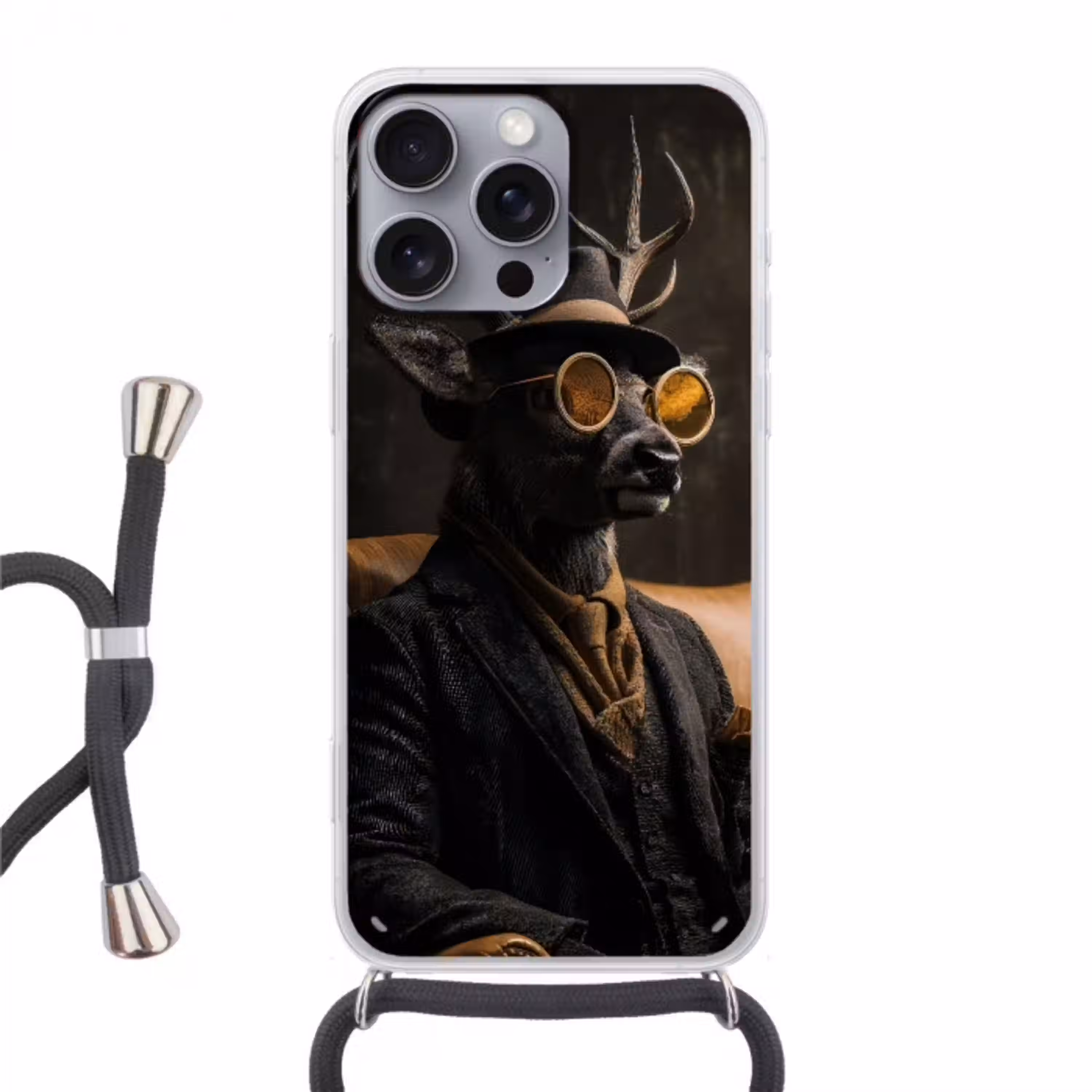 Hert - Zonnebril - Zwart - Pak Hoesje iPhone 16 Pro Max met koord klein -3d