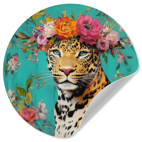 Luipaard - Bloemen - Kroon Wandcirkel behangsticker klein -3d