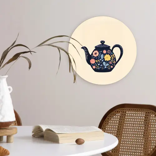 Theepot - Kleurrijk - Bloemen Wandcirkel kunststof plaat 5mm dik klein -sfeer4
