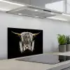 Schotse hooglander - Goud - Hoorns - Zwart wit - Koe - Dieren keuken achterwand spatscherm klein -3d_schuin