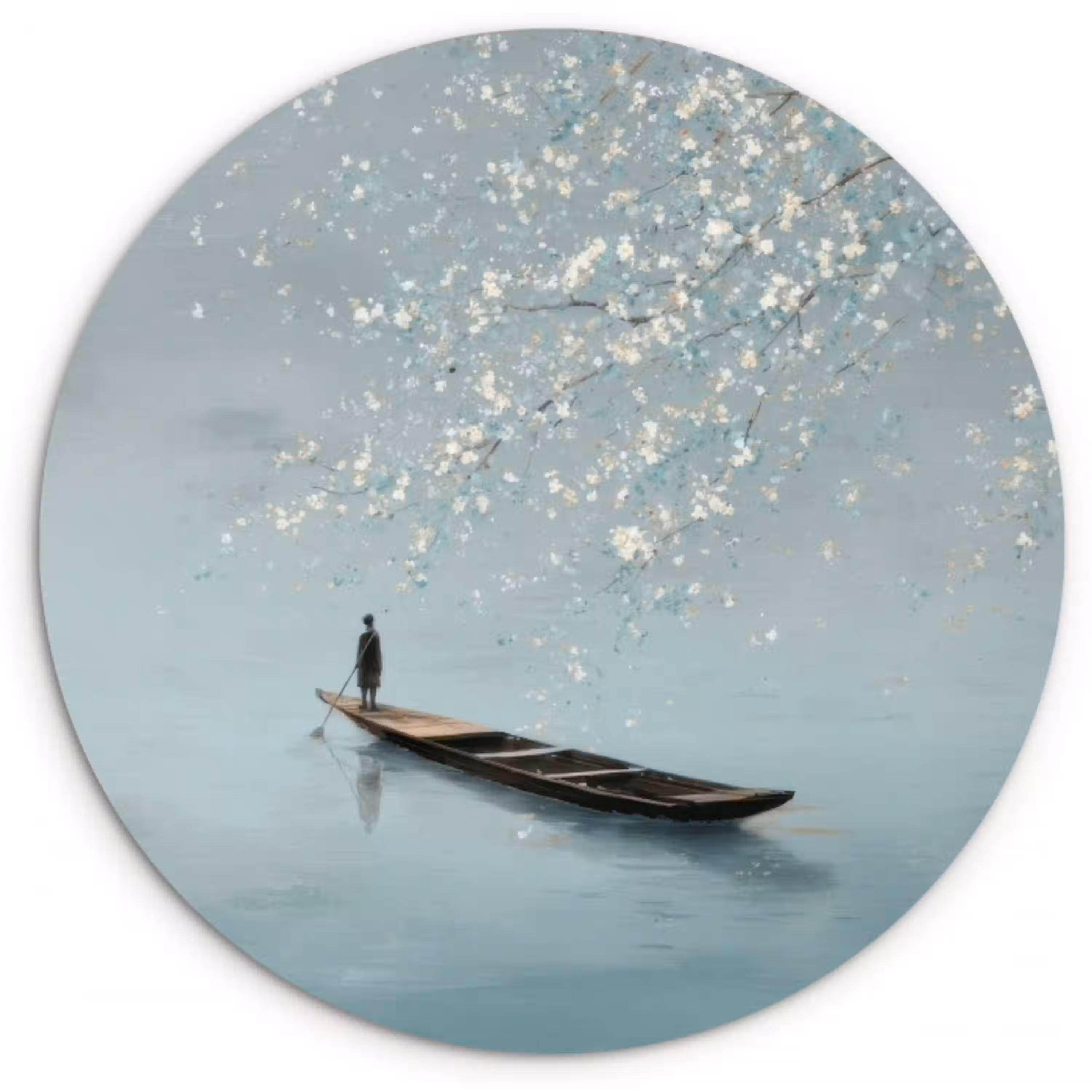 Bloesems - Minimalistisch - Wateroppervlak - Boot Wandcirkel kunststof plaat 5mm dik klein -3d