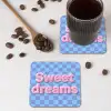 Sweet dreams - Vierkanten - Roze - Blauw onderzetter kurk middel -sfeer2