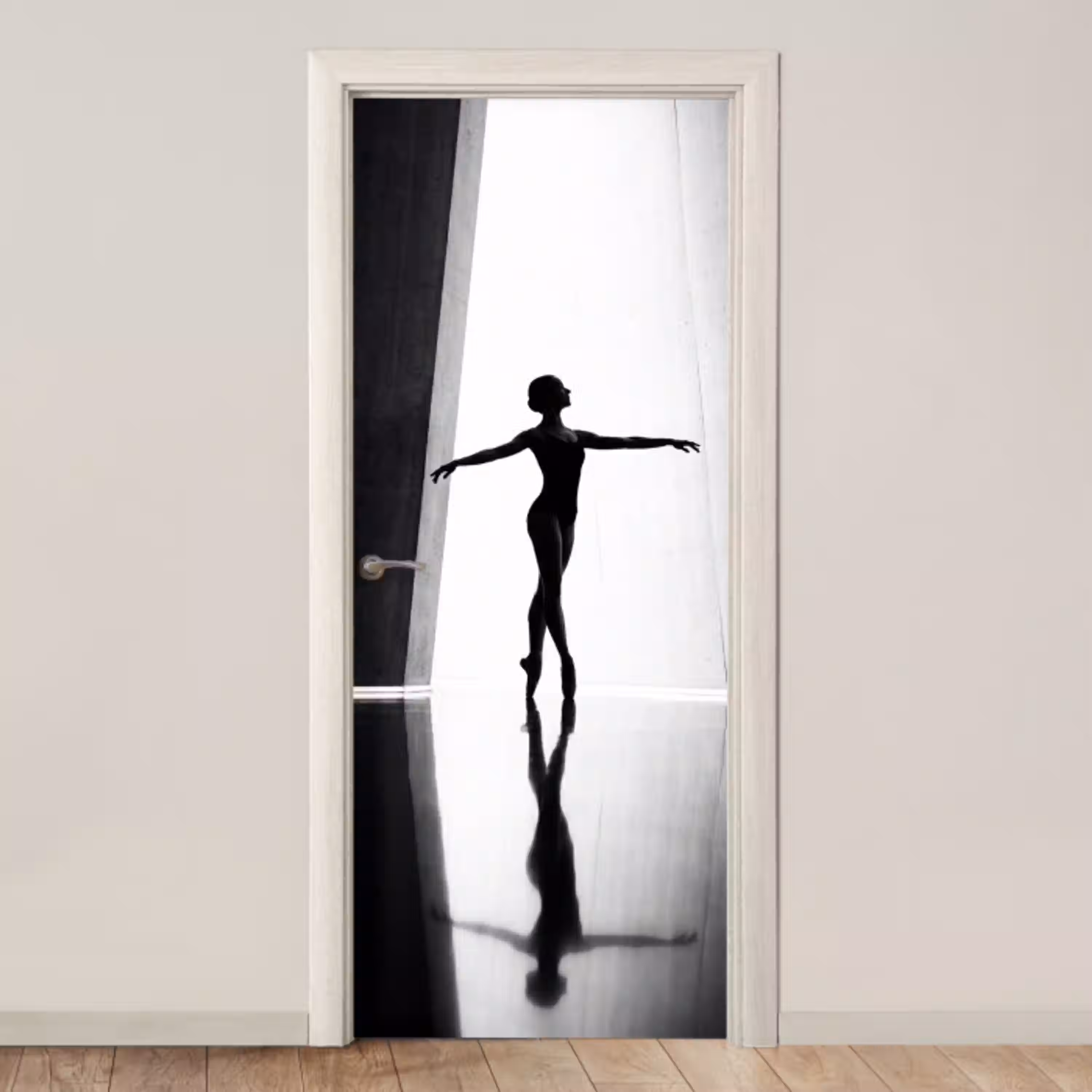Danser - Silhouette - Kunst - Modern - Zwart-wit deurposter klein -3d_beige
