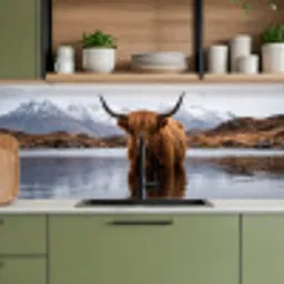 Schotse hooglander - Bruin - Water keuken achterwand 2 middel -sfeer3