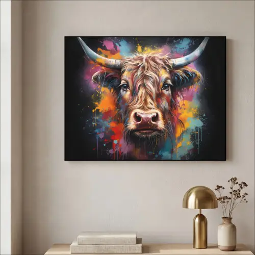 Graffiti - Schotse hooglander - Zwart - Koe Textielframe zwart klein -sfeer2