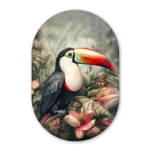 Toekan - Vogels - Bloemen - Planten - Tropisch Wandcirkel Ovaal Forex klein -3d
