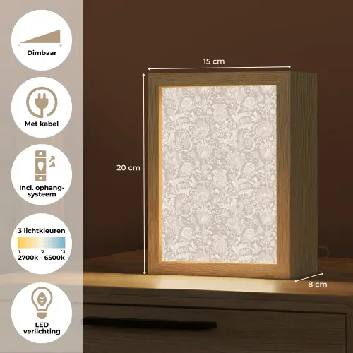 Bloemenprint - Grijs - Crème Light Box met kabel (Tafellamp) klein 925 -USP_NL